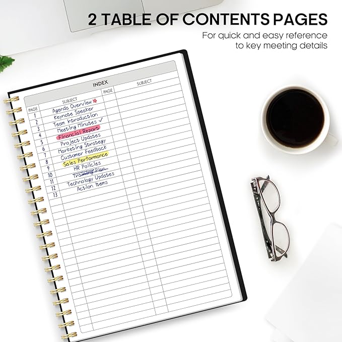 Meeting Notebook for Work Organization - Work Planner Notebook with Action Items, Agenda Planner for Note Taking, 160 Pages (6.9" X 9.9") Project Organizer for Men & Women - Black 1