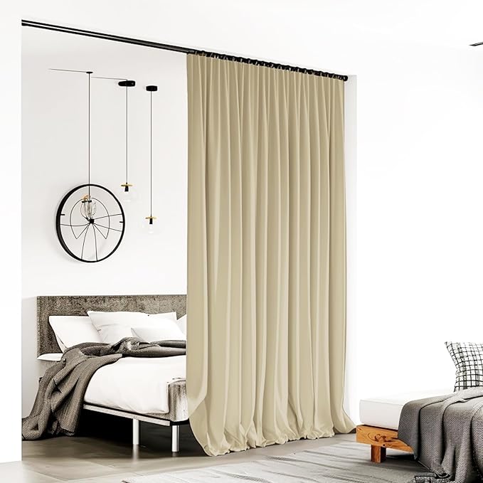 Room Divider Curtains for Ceiling Track Rod, 10 ft Wide x 8 ft Tall, Cream Beige
