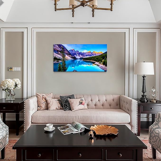 Haichuang Decor Art Moraine Lake Canvas Wall Art 57x28 Inches Framed Rocky Mountain Lake Wall Decor Wood Frame Waterproof HD Giclee Print Ready to Hang Nature Artwork for Living Room Bedroom Office