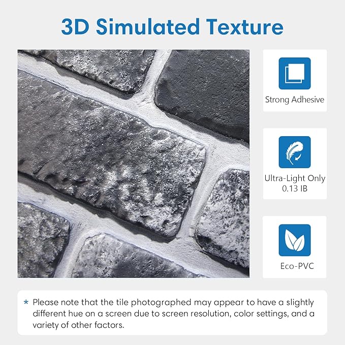 COMSTICKC 3D Gray Brick Wall Panels, Peel and Stick Brick Tiles, Small Size