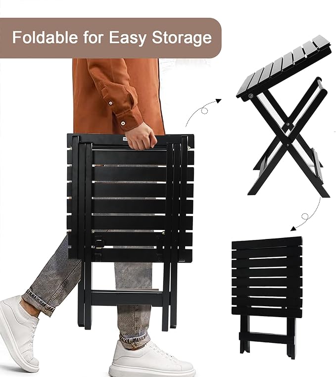 Outdoor Wooden Side Table, Folding Patio End Table, Small Square Furniture Table for Adirondack Chair, Balcony, Porch, Acacia Wood, No Assembly, Black