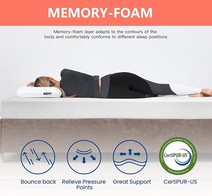 FDW | 5 Inch Twin Mattress | Medium Firm | Gel Memory Foam Mattress | White | Bed in a Box, CertiPUR-US Certified | Pressure Relief, Cooling Ventilated Foam | Washable Removable Cover