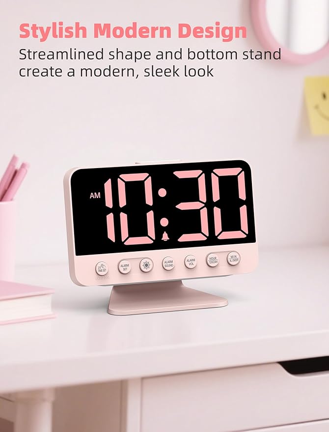 Odokee Digital Alarm Clocks for Bedrooms: Large Bold Number 5 Brightness Dimmer