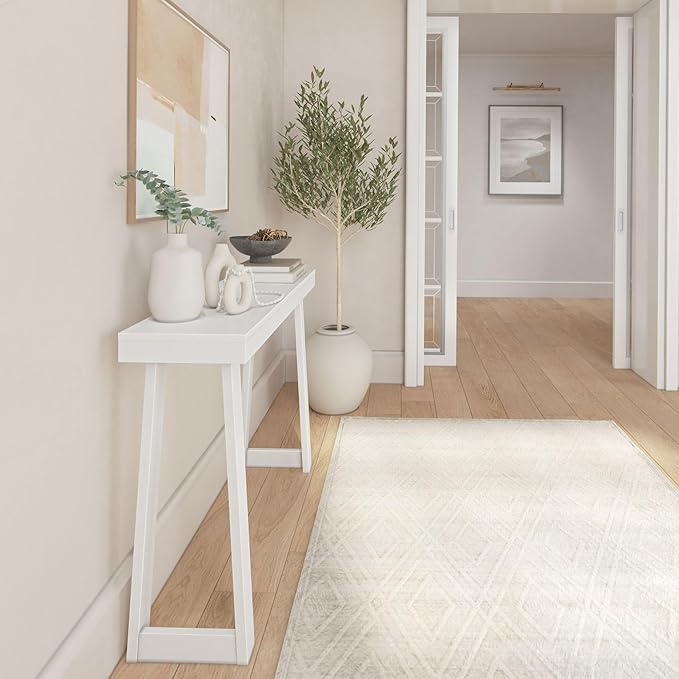 Plank+Beam Classic 46 Inch Console Table, Solid Pine Wood Entryway Table, Narrow Sofa Table for Hallway or Living Room, White