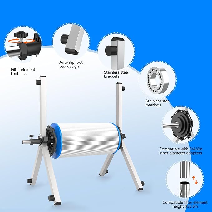Deerchirp Pool Cartridge Filter Cleaner, Compatible with Filter Cartridges of 3, 4, and 6 inches in Diameter Supports Both Vertical and Horizontal Installation Modes