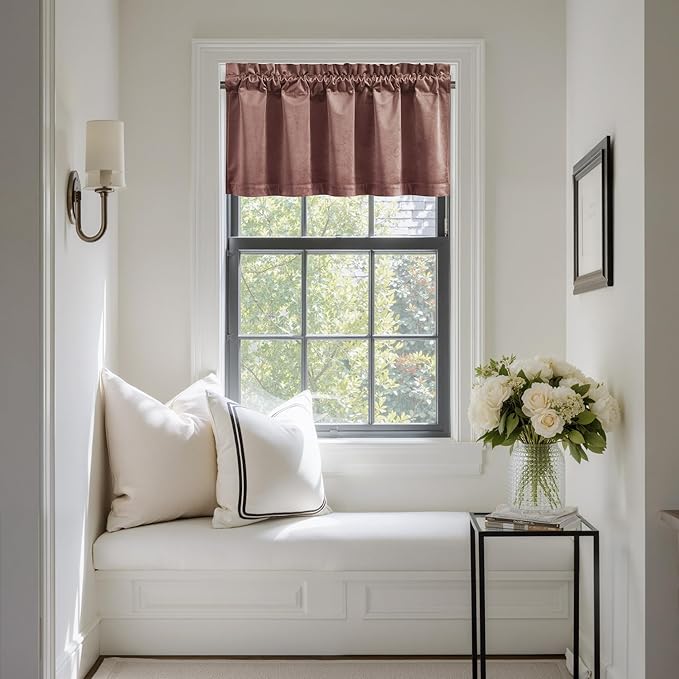 NICETOWN Velvet Cafe Windows Valance, Dusty Rose Pink Window Treatment