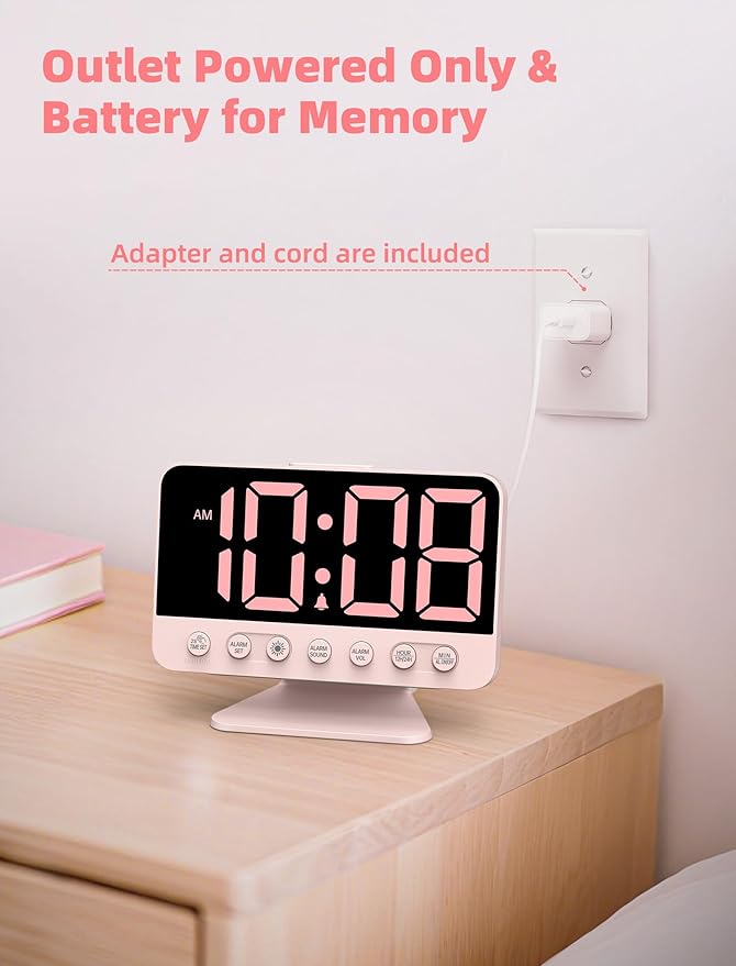 Odokee Digital Alarm Clocks for Bedrooms: Large Bold Number 5 Brightness Dimmer