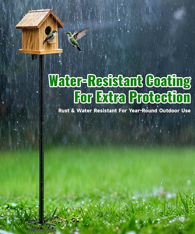 Heavy Duty Bird House Pole for Outdoor, 75” Adjustable Metal Bird Feeder Pole, 6.7 inch Wide 5-Prong Base, 1 inch Diameter Mounting Pole for Smart Bird Feeder, Bluebird House, Patios & Gardens