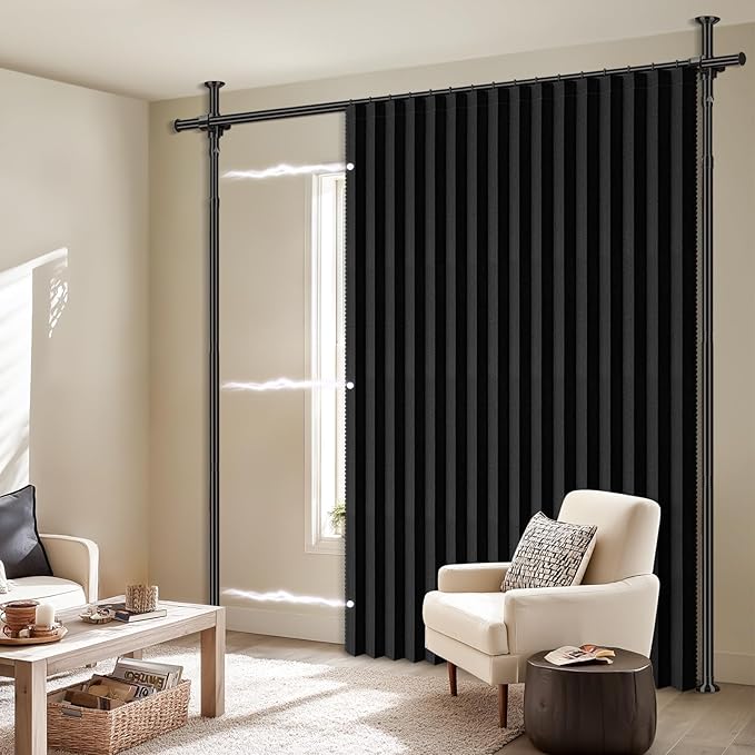 100% Blackout Room Divider Curtains Sets Black 1 Panel W100 x L84in No Drill