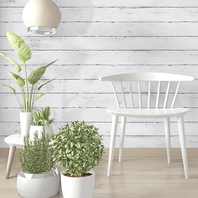 Abyssaly White Gray Wood Contact Paper 35.4 in X 118 in Self-Adhesive Removable