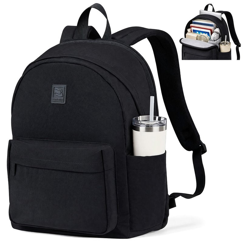 Hanke Travel Backpack for Women Men, 15.6 Inch Laptop College Backpack, Lightweight Small Computer Bookbag, Water-Resistant Casual Daypack, Black