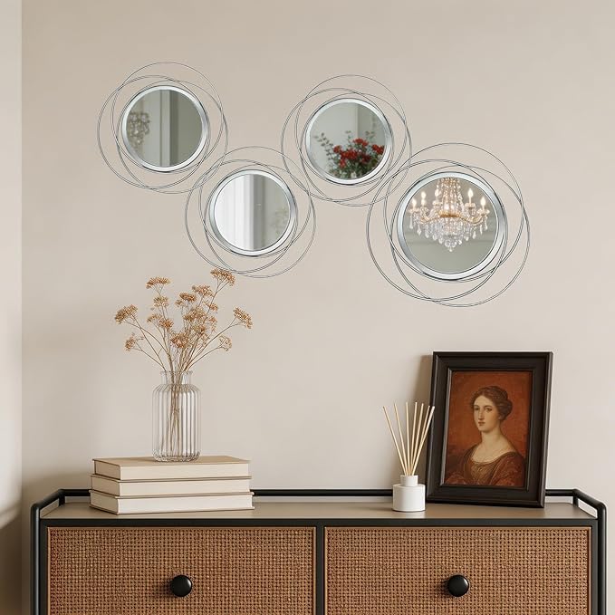 4 Piece Gold Round Wall Mirror Set Modern Metal Circle Home Decor