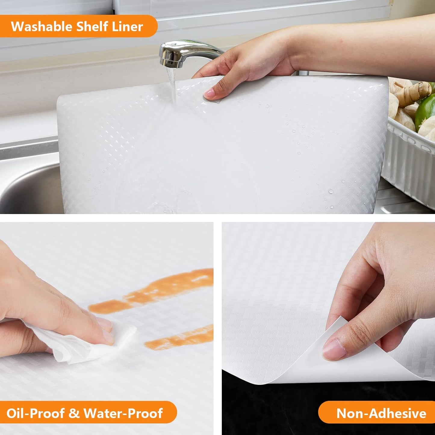 Shelf Liners for Kitchen Cabinets Refrigerator Liners Waterproof Kitchen Cupboard Liner Durable Plastic Drawer Mats EVA Non Adhesive Fridge Liner for Shelves - White 17.5 x 78.7 Inches