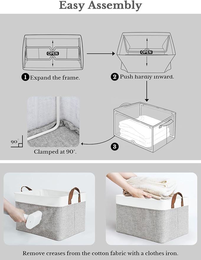 StorageWorks Storage Bins, Fabric Storage Bins for Shelves, Extra Large Storage Baskets with Metal Frame, Closet Baskets and Bins with Handles, Jumbo, Gray and White, 2-Pack
