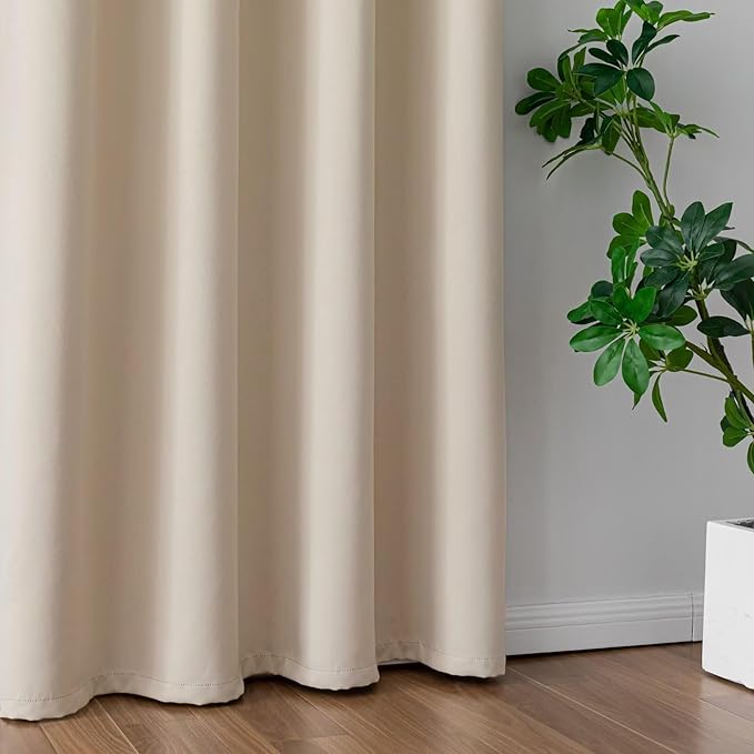 IGEMAEVE Beige Curtains 96 Inch Length 2 Panels Set, Light Filtering Curtains