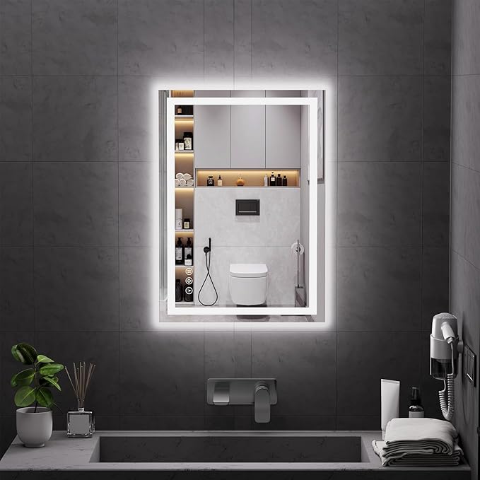Koonmi 28"x20" LED Mirror for Bathroom, 90CRI Anti-Fog Vanity Mirror