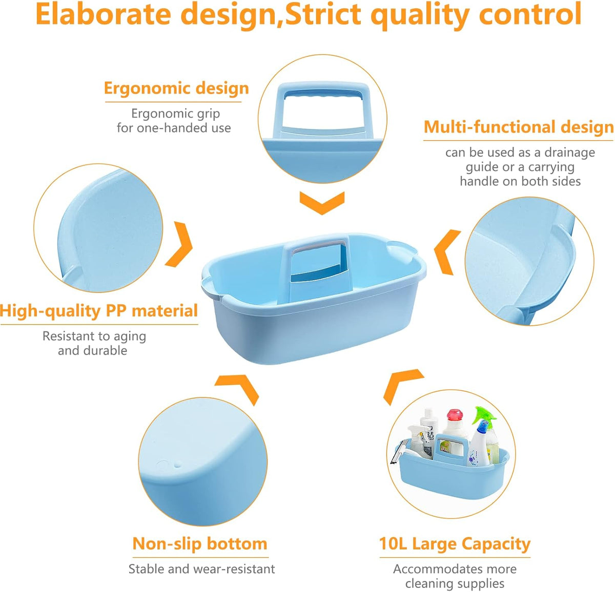 Multi-Purpose Plastic Cleaning Caddy with Handle, Shower Caddy Organizer/Storage Basket/Totes Portable for Bathroom Supplies, Cleaning Products, Under Sink Tool, Housekeepers (Blue)