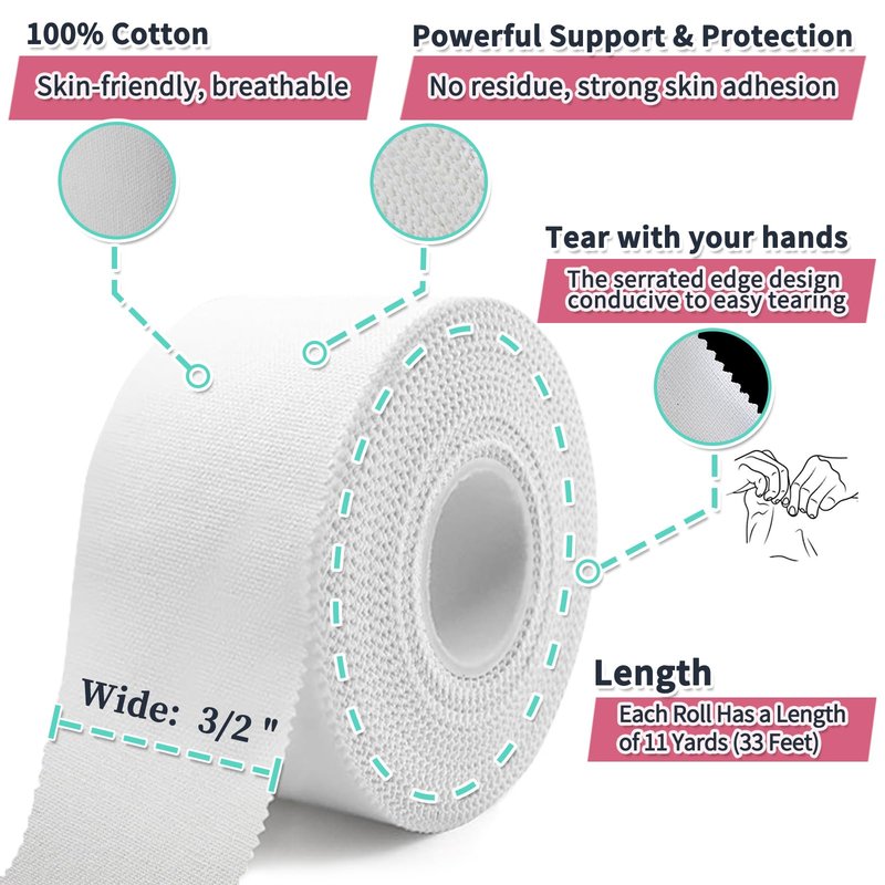Athletic Tape 2 Pack White Sports Tape Athletic Strong-Breathable-Easy Tear-No Sticky Residue Wrist Ankle Tape for Lacrosse Boxing Gymnastics Climbing Soccer Hockey Bat Injuries Medical