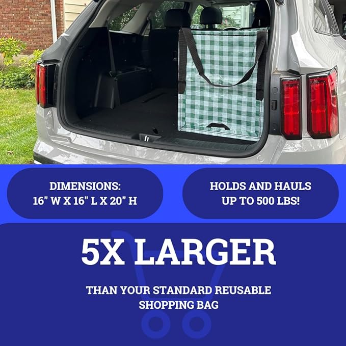 DURASACK Heavy Duty Storage Tote Bag 22-Gallon Rugged Woven Polypropylene Moving Bag, Reusable Self-Standing Design, Holds up to 500 Pounds, Single, Gingham Green