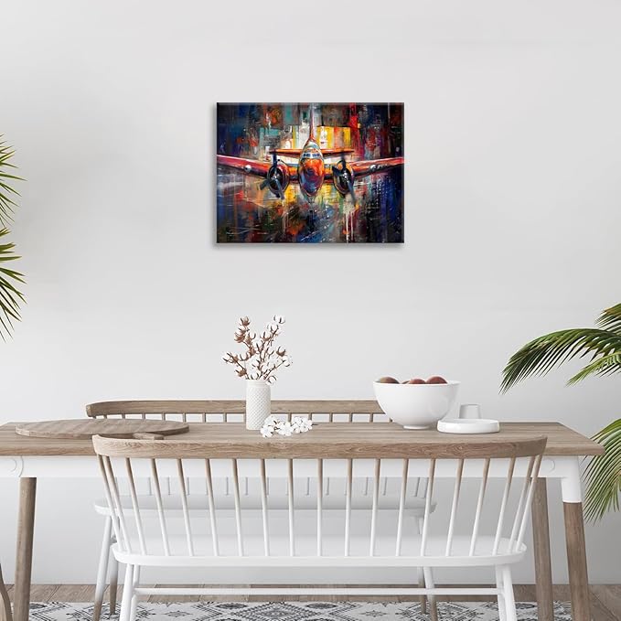 Airplane Wall Art, Graffiti Plane Pictures Wall Decor, Banksy Aviation Canvas Prints Painting, Framed Artwork for Boy Room Bathroom Living Room Bedroom Office Dining Room 24"X16"