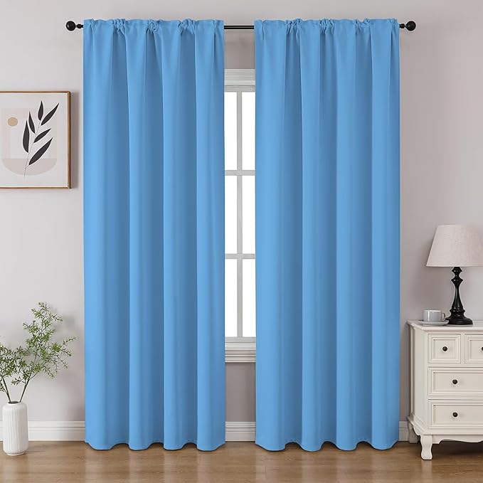 CUCRAF Light Blue Blackout Curtains 90 inch Length 2 Panels Set, Rod Pocket