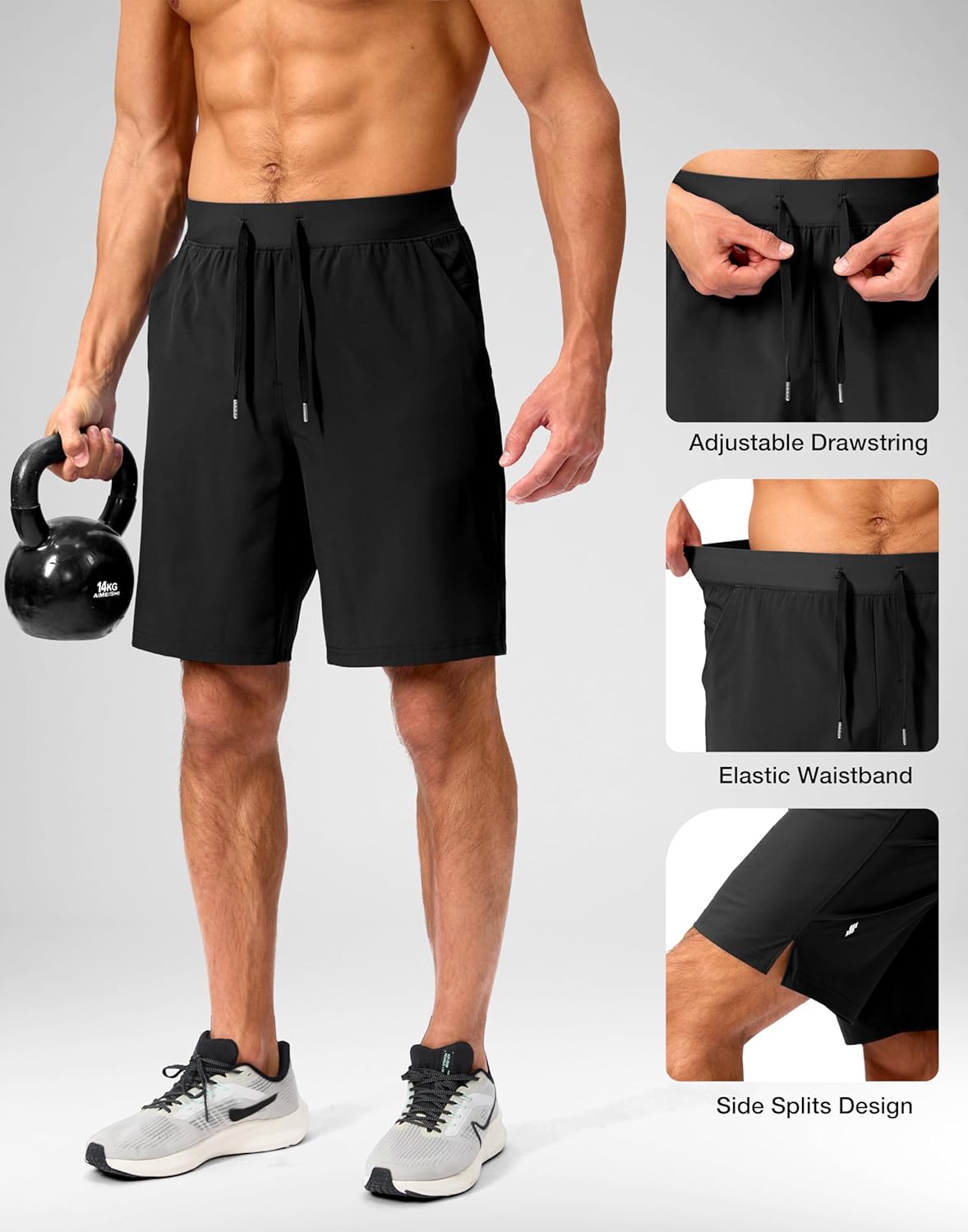 Soothfeel Men's Running Shorts - Lightweight Quick-Dry Athletic Shorts with Zipper Pockets | 9"/7"/5" Options
