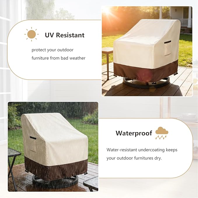 Patio Chair Covers 2 Pack, 28W x 33D x 38.5H inches, 600D Heavy Duty Waterproof Outdoor Furniture Cover, Patio Furniture Covers for Lawn/Garden Chiars, Beige & Brown