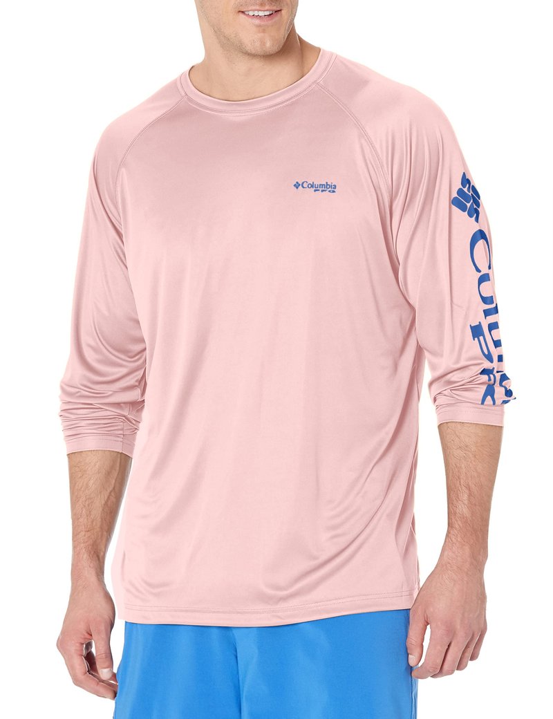 Columbia Men's Terminal Tackle Long Sleeve Shirt, Cherry Blossom/Vivid Blue, Medium