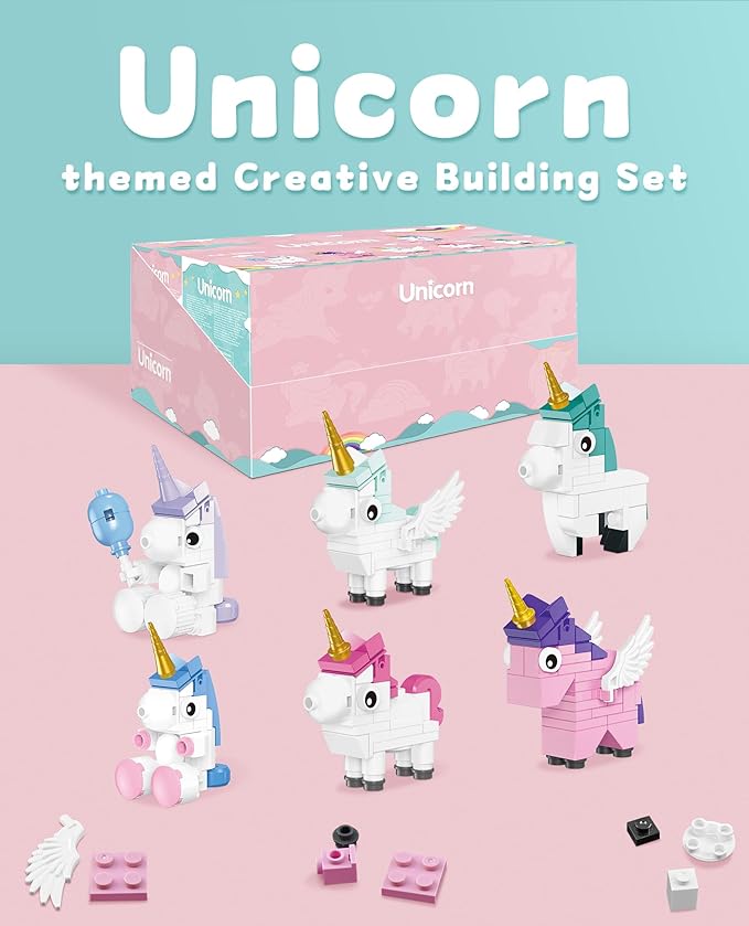 Unicorn Building Blocks Set, 6 PCS Unicorn Toys for Girls, Creative Educational STEM Toys Compatible with Lego, Christmas Birthday Gift Ideas