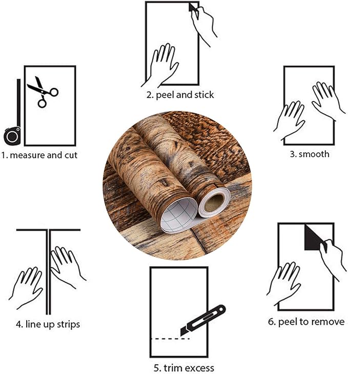 WENMER 17.71" x 394" Brown Wood Peel and Stick Wallpaper Shiplap Self Adhesive