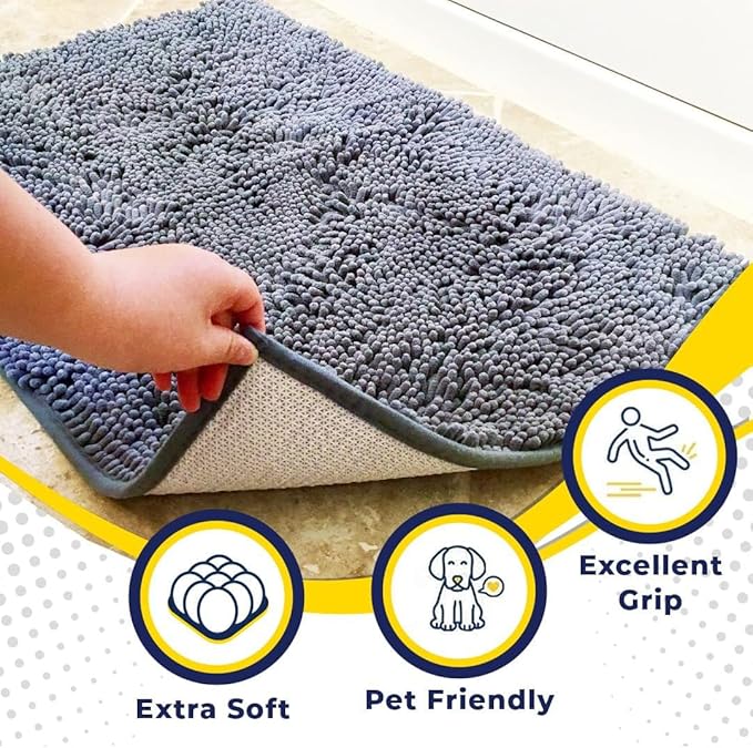 Muddy Mat® | Super Water Absorbent Door Mat Indoor, Microfiber Quick Dry Chenille Entryway Rug, Slip Resistant Front Door Mat, Indoor Mats for Entryway, Machine Washable Pet Rug, Baby Blue 22" x 36"