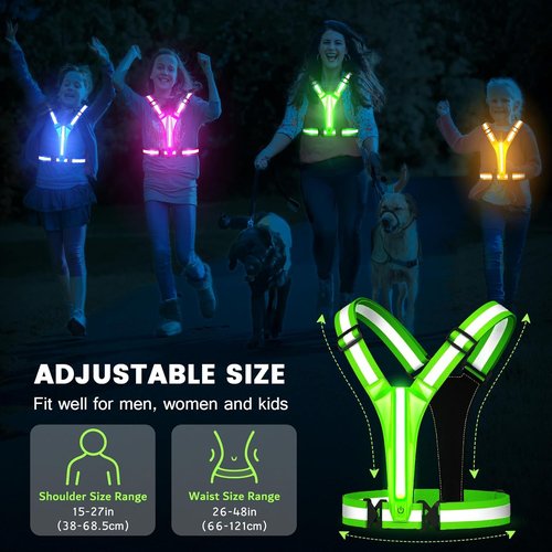 Fokia Kunbio LED Reflective Running Vest Gear,Light Up Vest Runners Night Walking USB Rechargeable,Up to 11hrs Light with Adjustable Waist/Shoulder for Women Men Kids