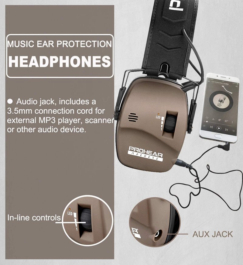 PROHEAR Digital Electronic Shooting Ear Protection Muffs with GEP02 Gel Ear Pads, Hunting 5X Sound Amplification Earmuffs, NRR 23dB Low Profile Hearing Protection for Gun Range - Brown