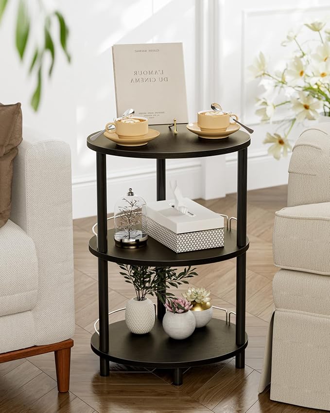 Small Nesting Coffee Table - 3-Tier Oval Accent Table for Small Spaces, Rustic Wood and Metal Couch End Table, Nightstand for Bedroom or End Table Living Room, Easy to Assemble, Charcoal Wenge