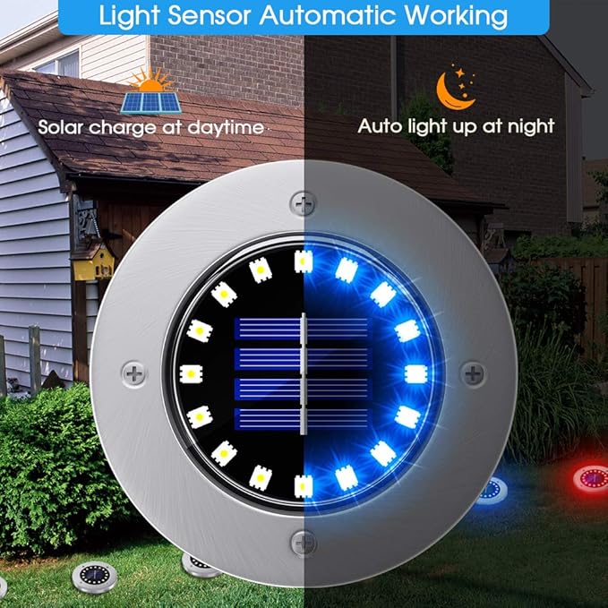 NFESOLAR 16 Pack Solar Lights Outdoor, 16 LEDs Multi-Color Solar Ground Lights Waterproof Landscape Light for Pathway Garden Walkway Driveway Yard Decorations