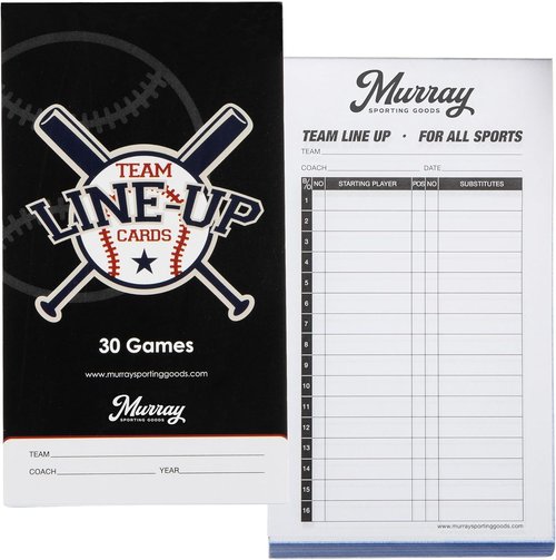 Murray Sporting Goods Baseball Lineup Cards - 30 Games with 16 Player Roster Sheets | 4-Part Carbon Copies