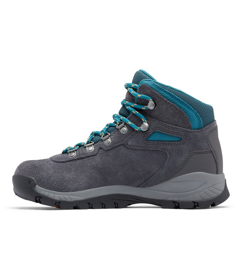 Columbia Womens Newton Ridge Plus Waterproof Amped, Shark/River Blue, 6 Wide