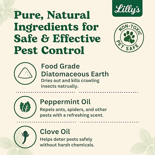 Diatomaceous Earth Food Grade with Peppermint Oil Crawling Insect Killer | Indoor Pest Control Powder for Bed Bug, Roach, Ant, Fleas | Lilly's naturals, 1 lb