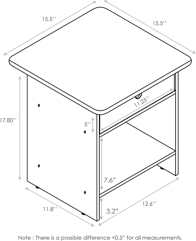 Furinno Dario End Table/Night Stand Storage Shelf with Bin Drawer, Beige Marble/Ivory, Set of 2