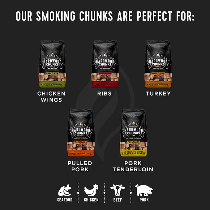 Fire & Flavor Hickory Wood Chunks for Smoking and Grilling - All-Natural, Long-Lasting with a Mildly Sweet Flavor - Large Chunk Wood Chips for Smokers,Red