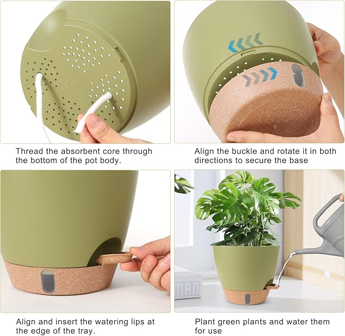 Self Watering Pots for Indoor Plants 12/10/9/8 Inch Large Plastic Self Watering Flower Pots Indoor Outdoor with Drainage Holes, Deep Reservoir,Nursery Planting Pot for Indoor Outdoor Plants