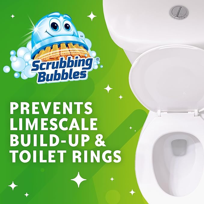 Scrubbing Bubbles Fresh Gel Toilet Bowl Cleaning Stamps, Automatic & Continuous Bathroom Toilet Cleaner Helps Prevent Limescale & Rings, Rainshower Scent, 1 Dispenser with 12 Stamps (6 Count)