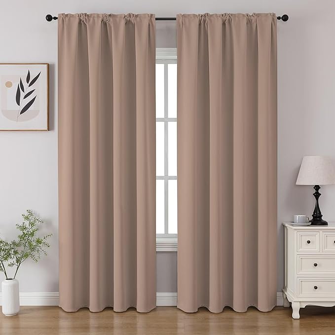 CUCRAF Khaki Blackout Curtains 108 inch Length 2 Panels Set, Rod Pocket Room