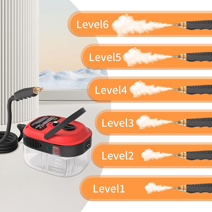 STRCEAT Handheld Pressurized Steam Cleaner,2500W Handheld High Temp Portable Cleaning Machine, Cleaning for Couch, Auto, Floor and More (Red)
