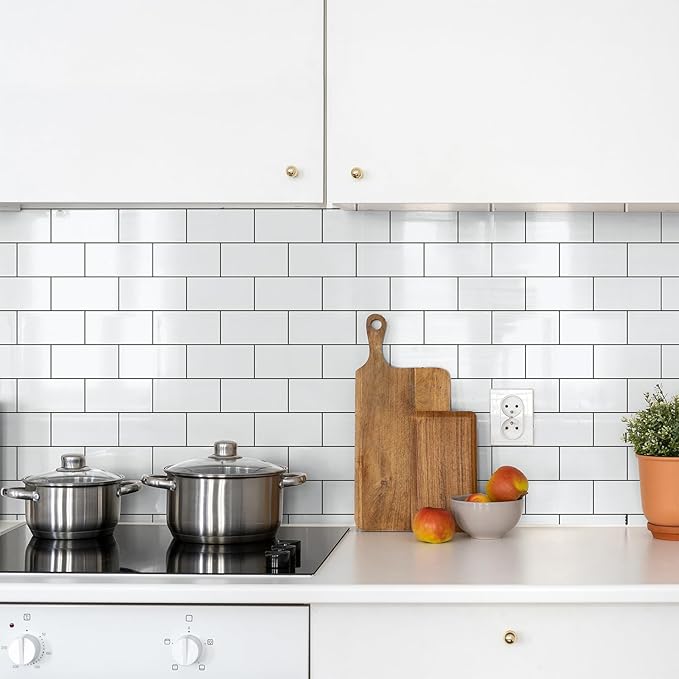 StyloVue Peel and Stick Backsplash Tile, 100-Piece 3" x 6" PVC Subway Tile