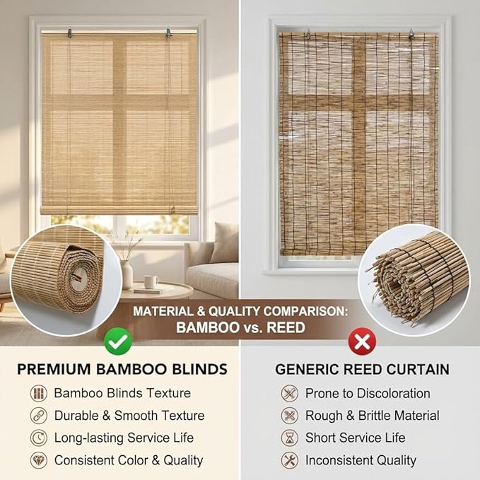 Bamboo Blinds for Interior Windows, Custom Bamboo Shades for Indoor Windows