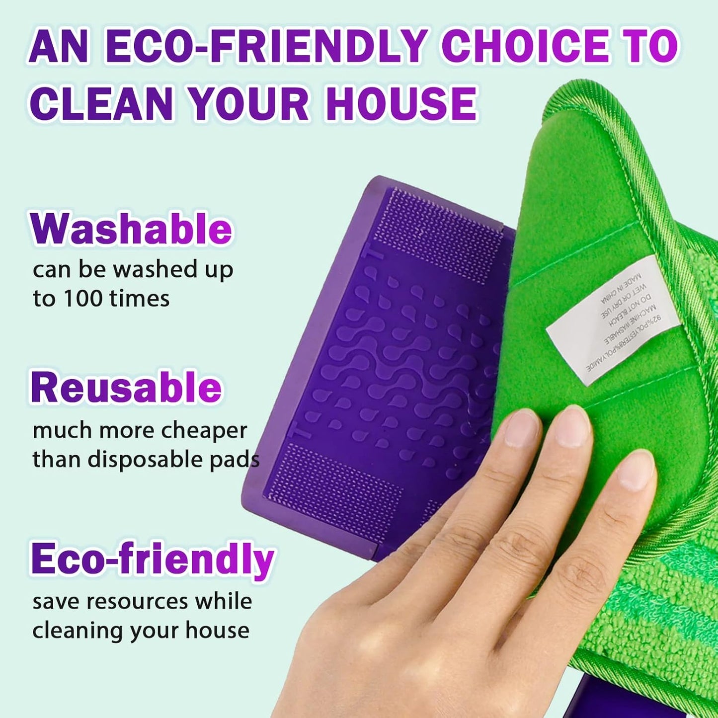 Orighty Reusable Mop Pads Compatible with Swiffer WetJet - Microfiber Pad Refill Machine Washable for Household Cleaning - Cleaning Floor Mop Head Pads Work Wet and Dry - Pack of 2
