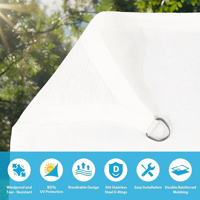 Amagenix Sun Shade Sail 16'X18' Curved Edge Outdoor Shade Canopy White Breathable 95% UV Block Shade Cloth for Patio Garden Backyard (We Make Custom Size)