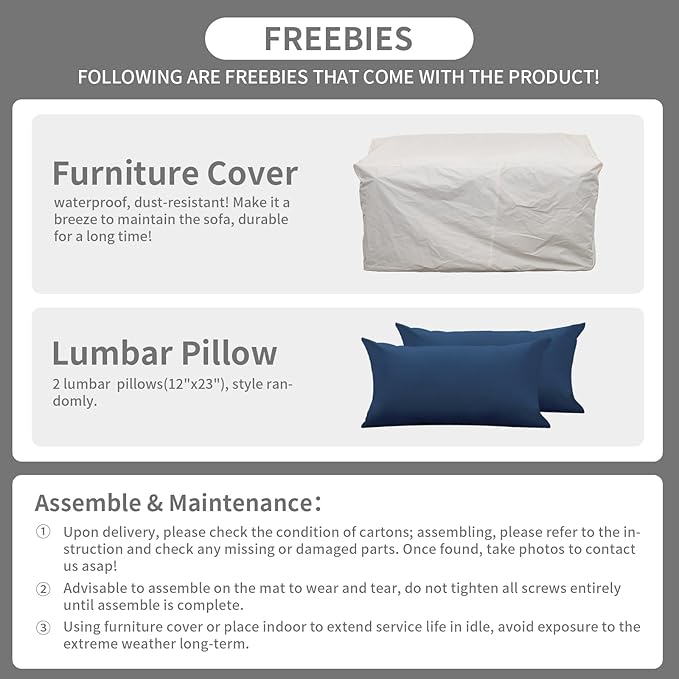 Rattaner Outdoor Furniture Loveseat Sofa Patio Furniture Small Sofa 2 Seater Couch with Anti-Slip Cushions Lumbar Pillow and Waterproof Cover, Navy Blue