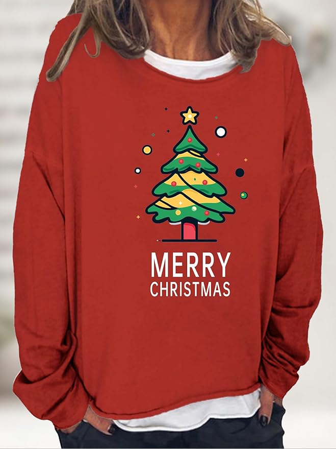 LOAIHA Merry Christmas Sweatshirt Crewneck Snowman Graphic Shirts Christmas Tree Sweater Long Sleeve Xmas Hoodie Pullover